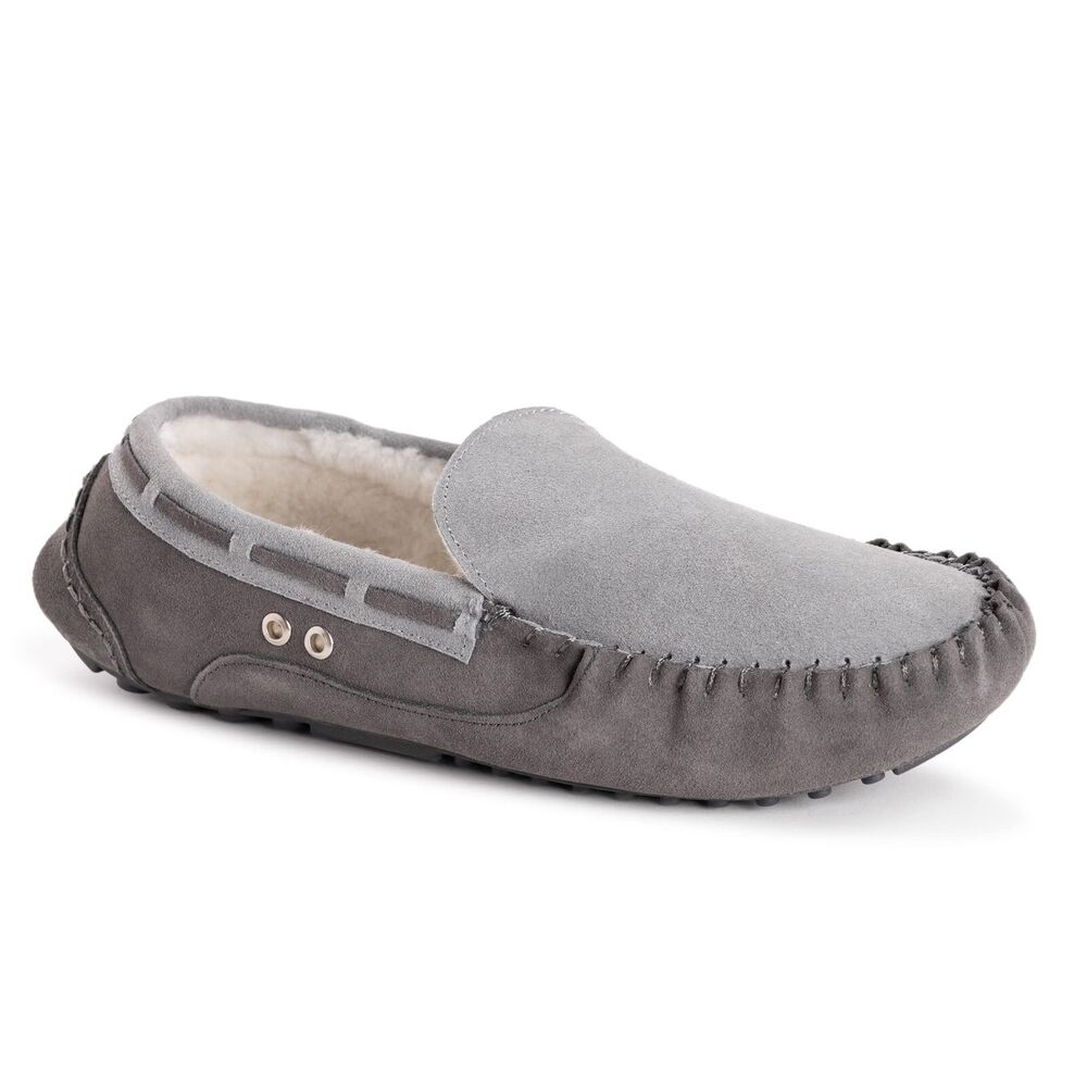 MUK LUKS Men's Everett‎ Moccasin Slippers, Dark Grey, 12